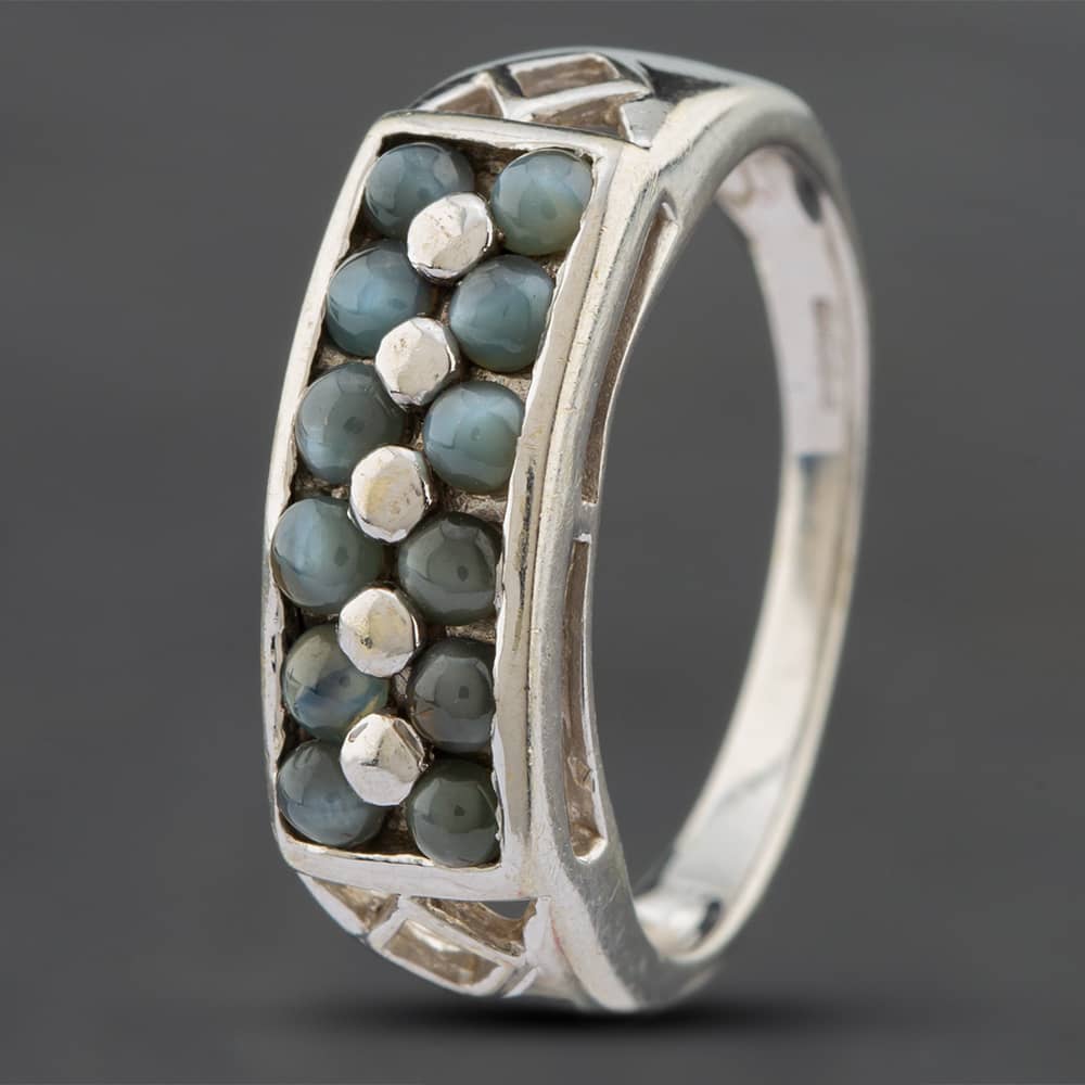 Pre-Owned 9ct White Gold Moonstone Two Row Ring 41101385