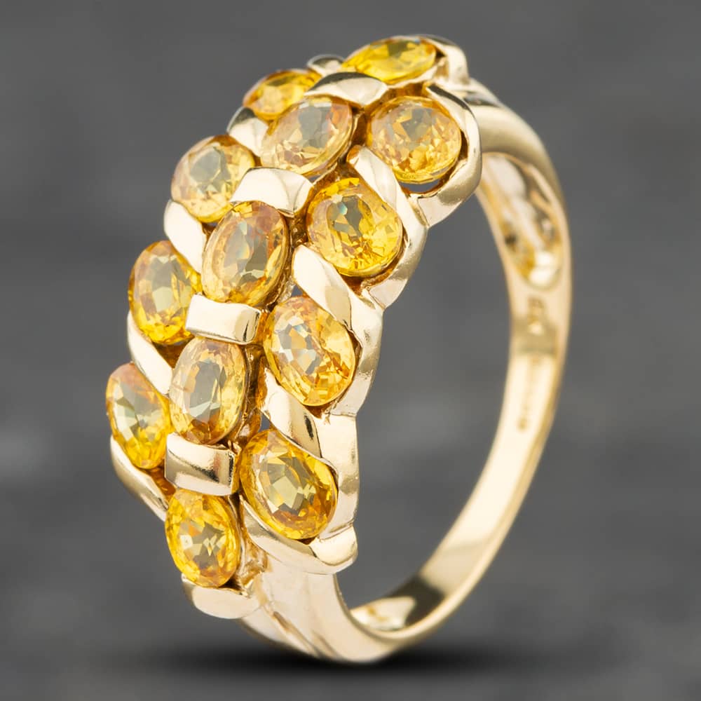 Pre-Owned 9ct Yellow Gold Yellow Sapphire Three Row Oval Dress Ring 41101667