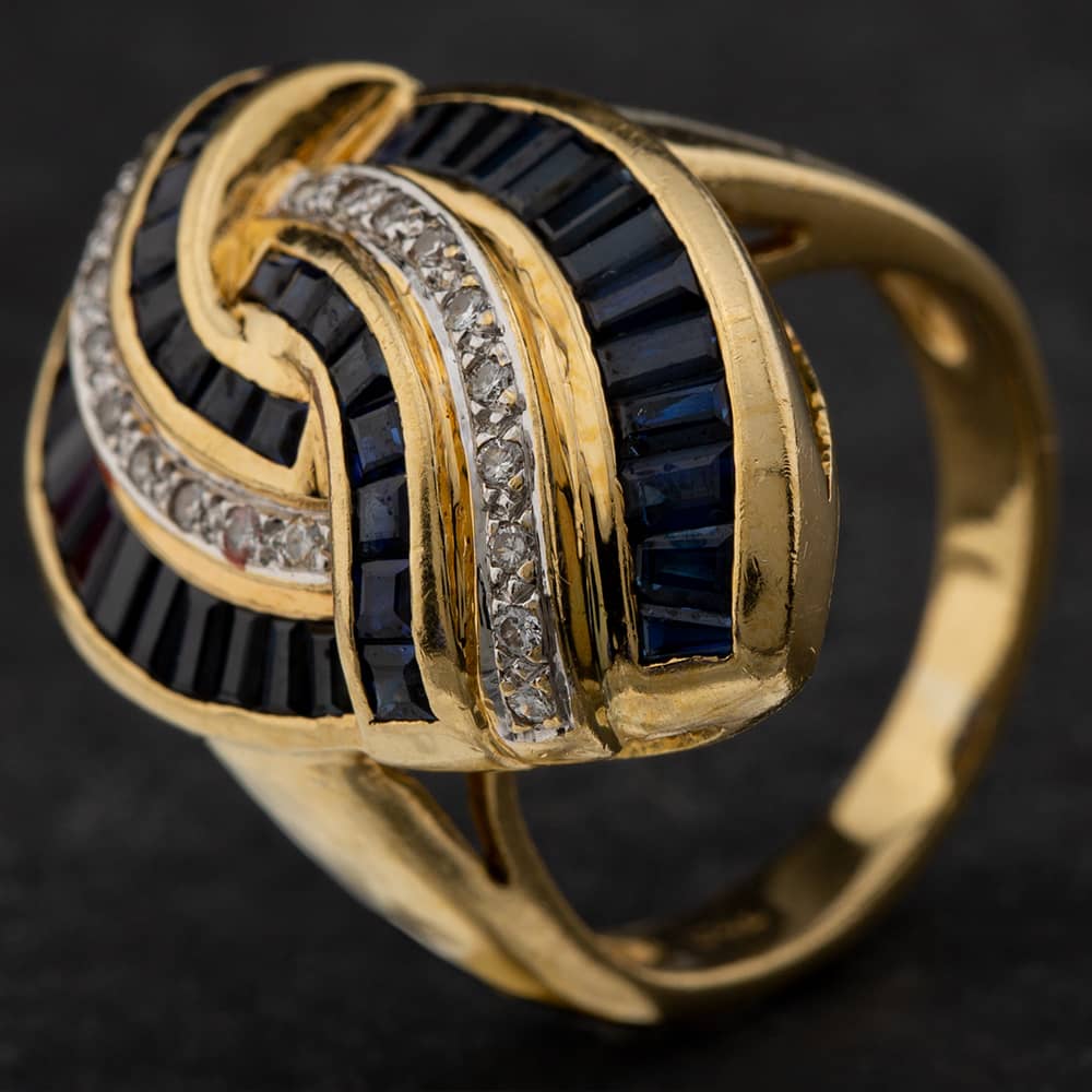 Pre-Owned 18ct Yellow Gold Diamond And Sapphire Abstract Cluster Ring 4112107