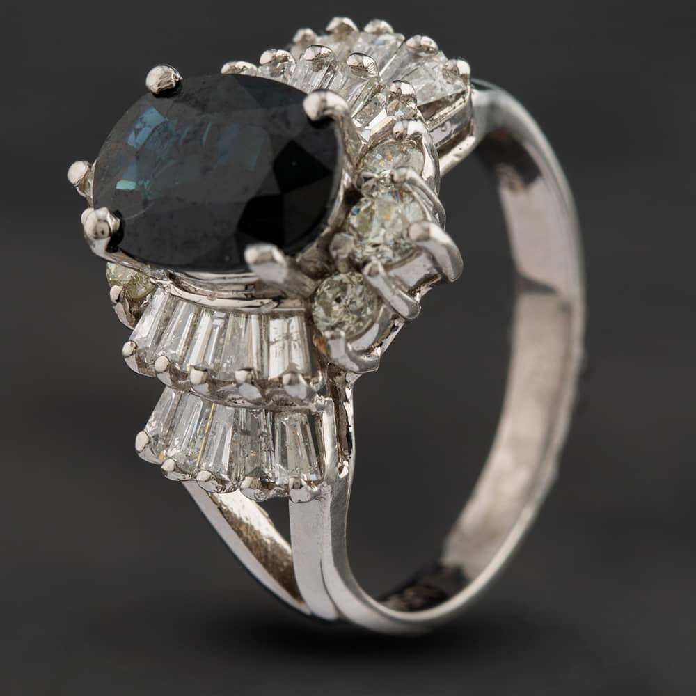 Pre-Owned 14ct White Gold Sapphire & Diamond Fancy Halo Ring 4112286