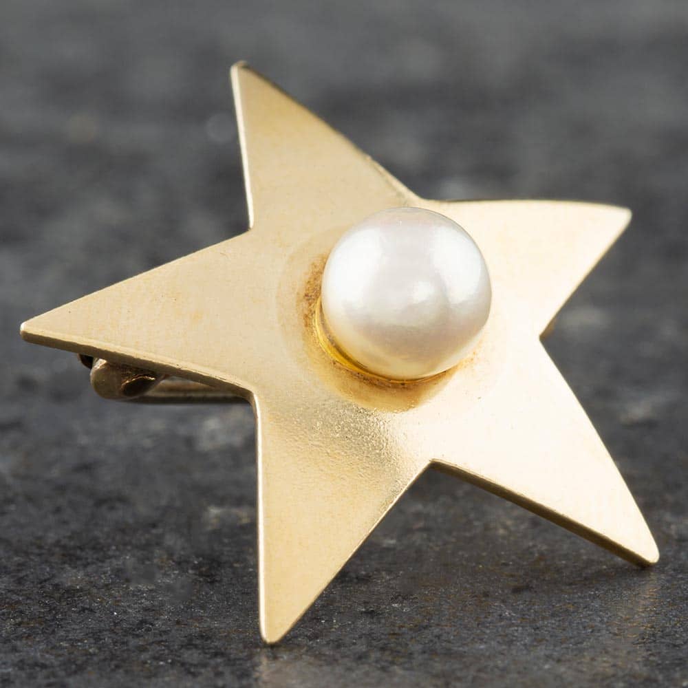Pre-Owned 9ct Yellow Gold Pearl Star Shaped Brooch 41131006