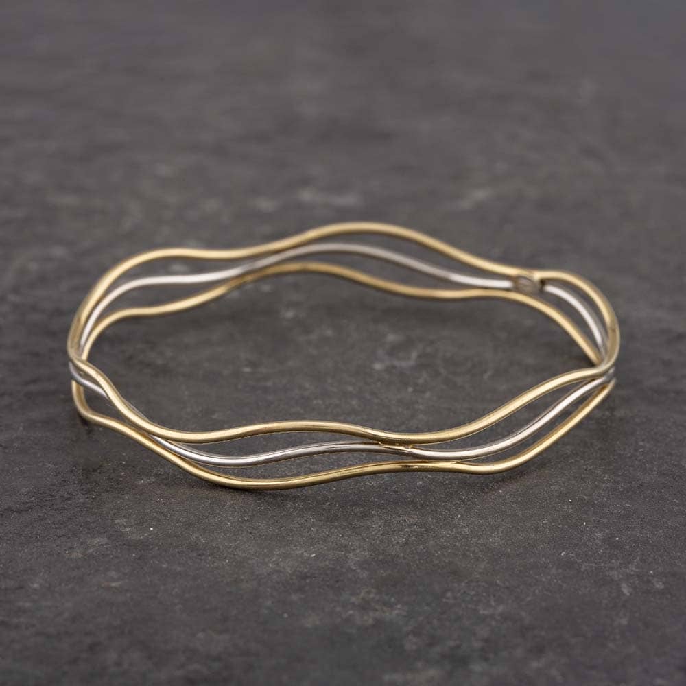 Pre-Owned 18ct Two Colour Gold Wave Medium Bangle 41211063