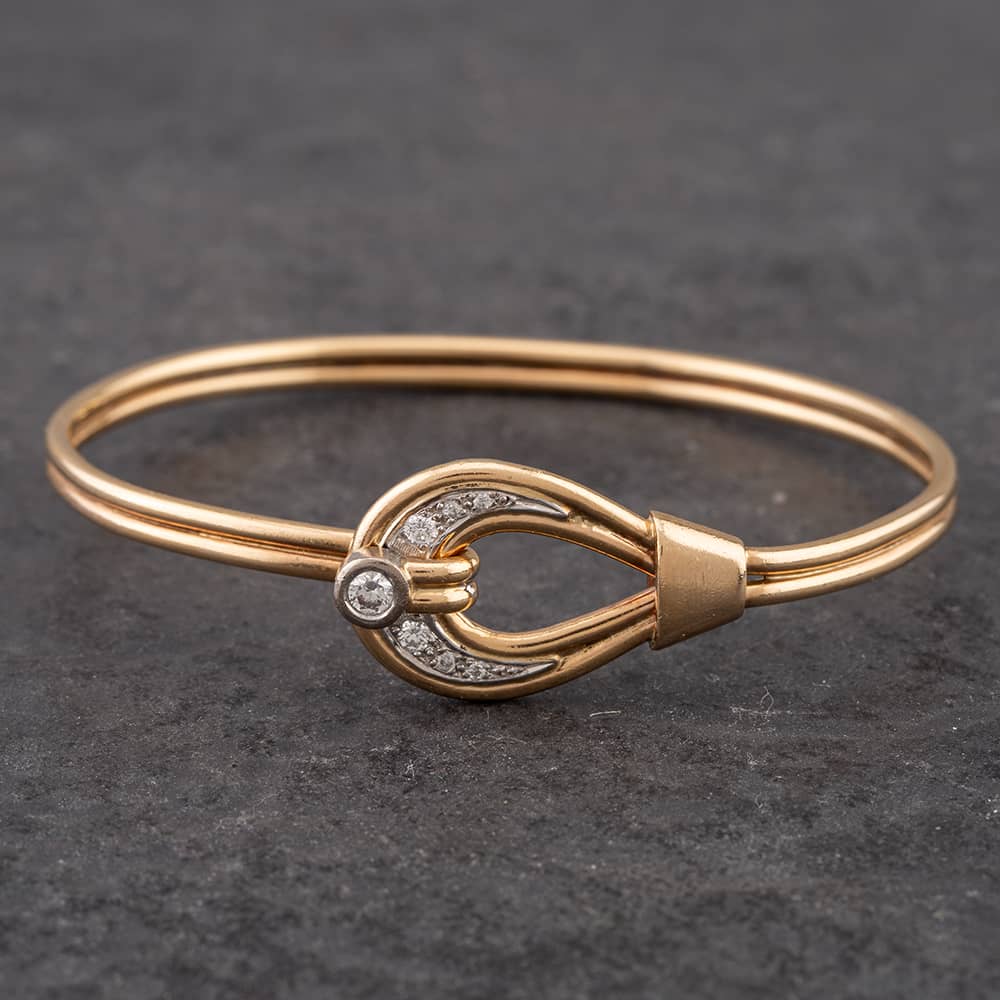 Pre-Owned 9ct Yellow Gold Cubic Zirconia Hook Standard Bangle 41211127