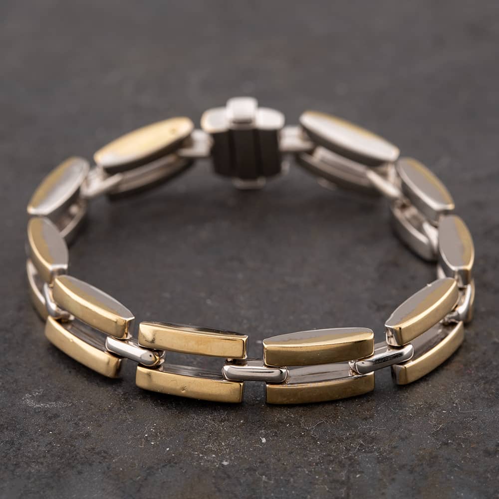 Pre-Owned 9ct Two Colour Gold Reversable 6.5 Inch Bar Chain Bracelet 41281172