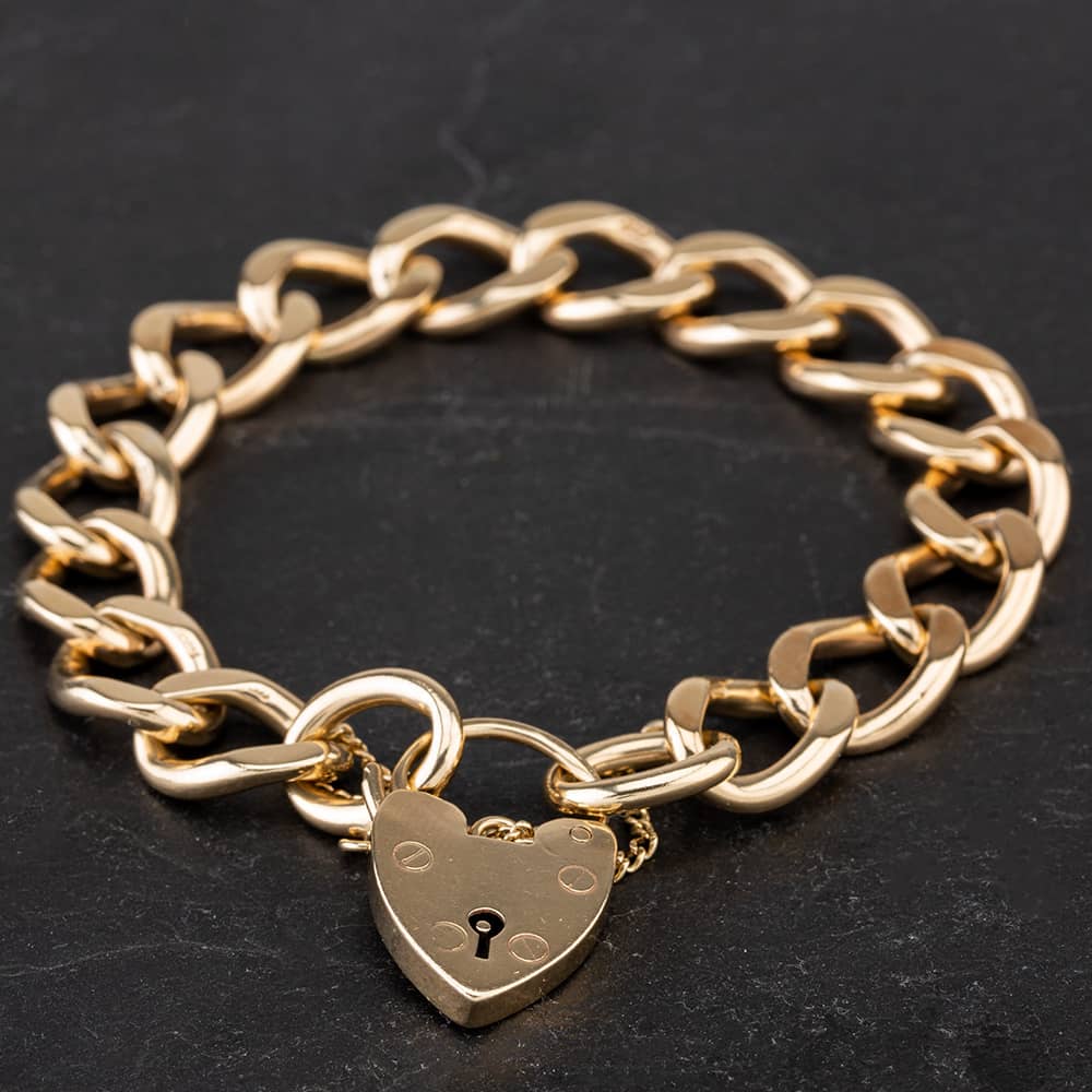 Pre-Owned 9ct Yellow Gold 7.5 Inch Padlock Open Curb Bracelet 4128144
