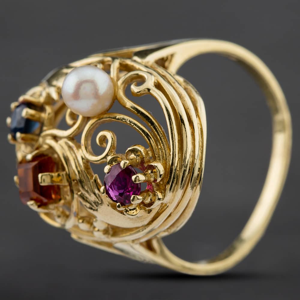 Pre-Owned 14ct Yellow Gold Multi Stone Openwork Dress Ring 4129540