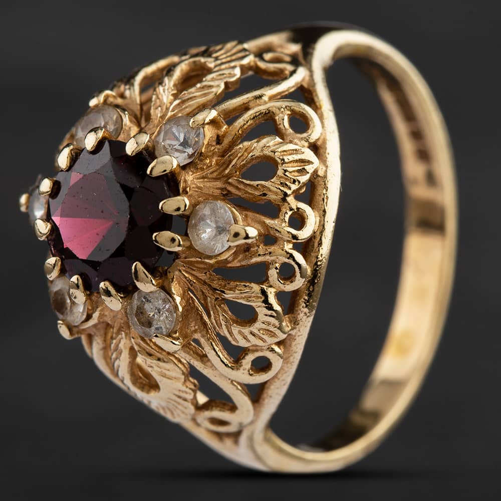 Pre-Owned 9ct Yellow Gold Garnet & Cubic Zirconia Dress Ring 4129563