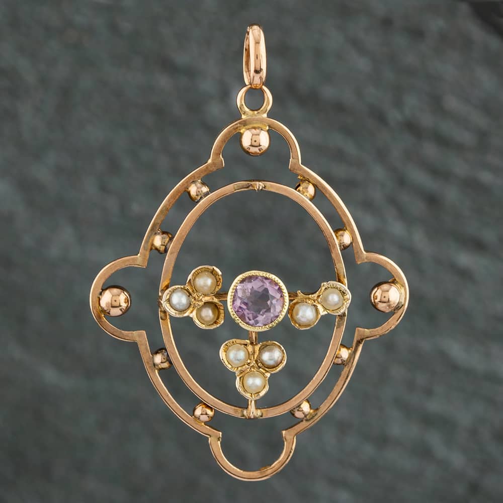 Pre-Owned Vintage Yellow Gold Amethyst & Seed Pearl Loose Pendant 4139658