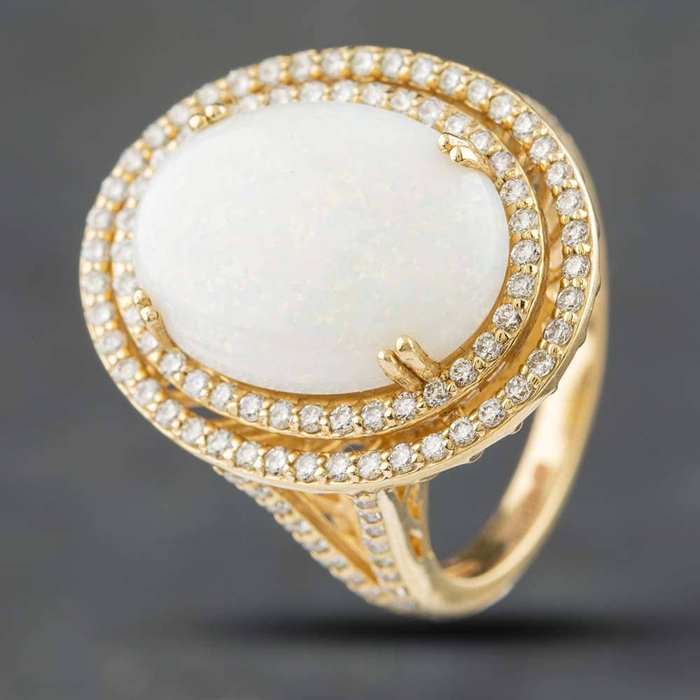 Pre-Owned 14ct Yellow Gold Opal & Brilliant Diamond Cluster Ring 4148009110