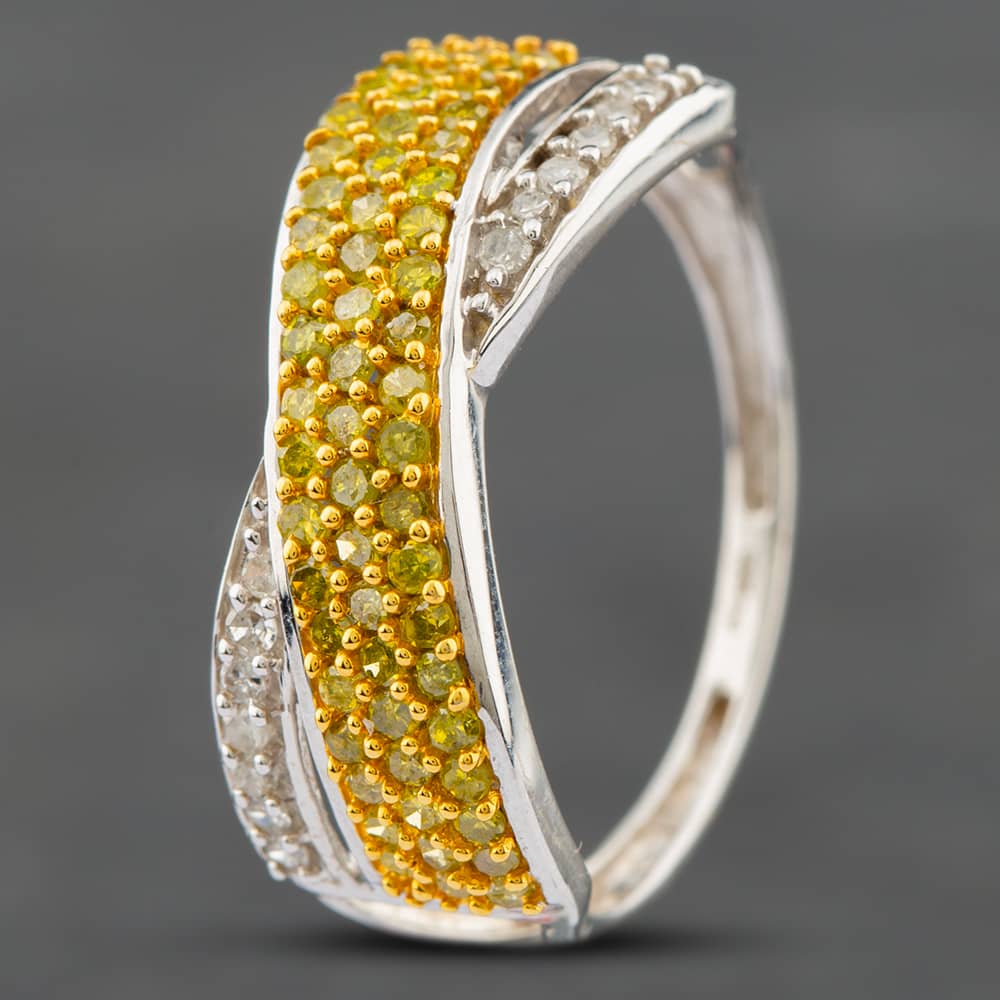 Pre-Owned 9ct Two Colour Gold 0.75ct Brilliant Cut White & Yellow Diamond Pave Twist Ring 41481144
