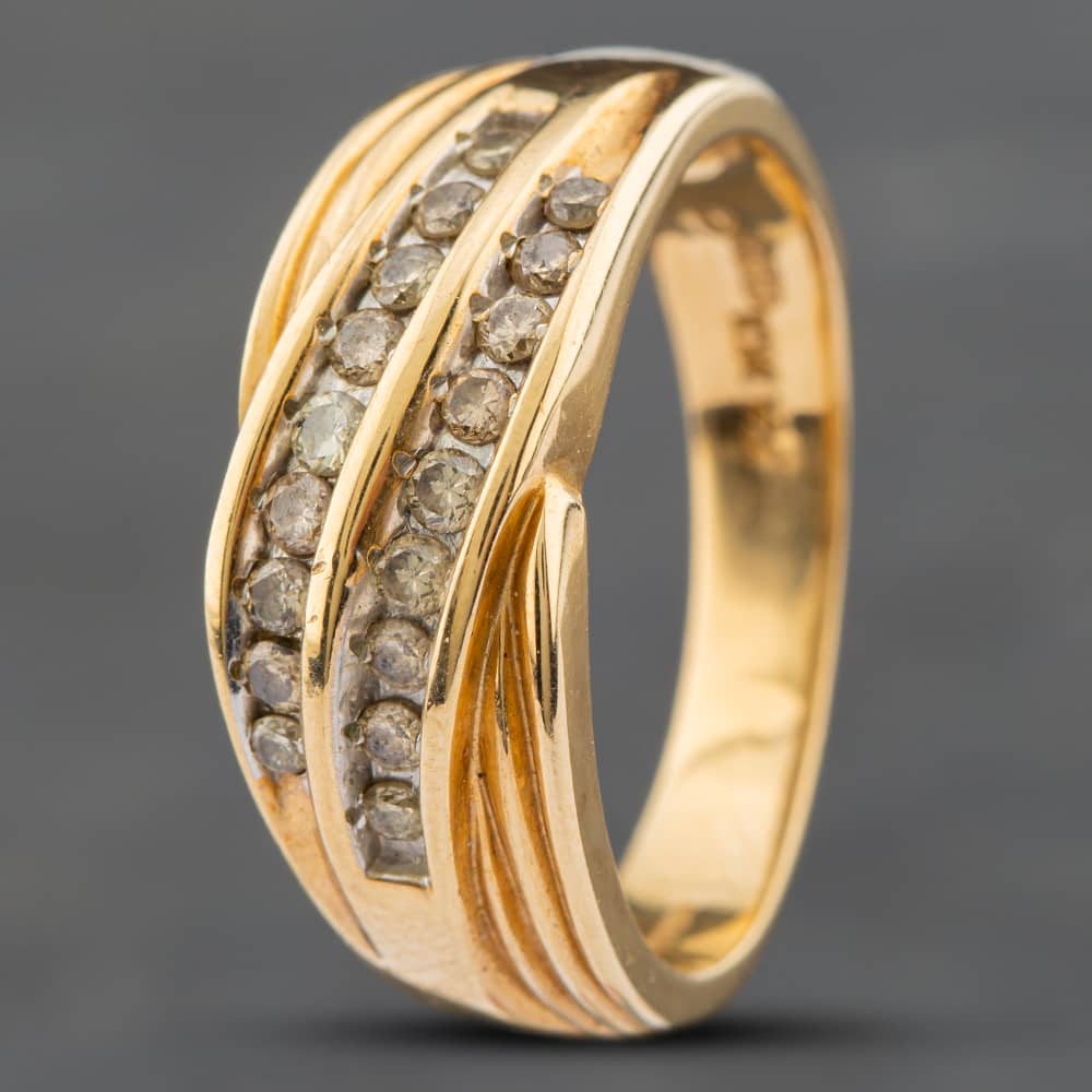 Pre-Owned 9ct Yellow Gold Brilliant Cut Diamond Two Row Ring 41481150