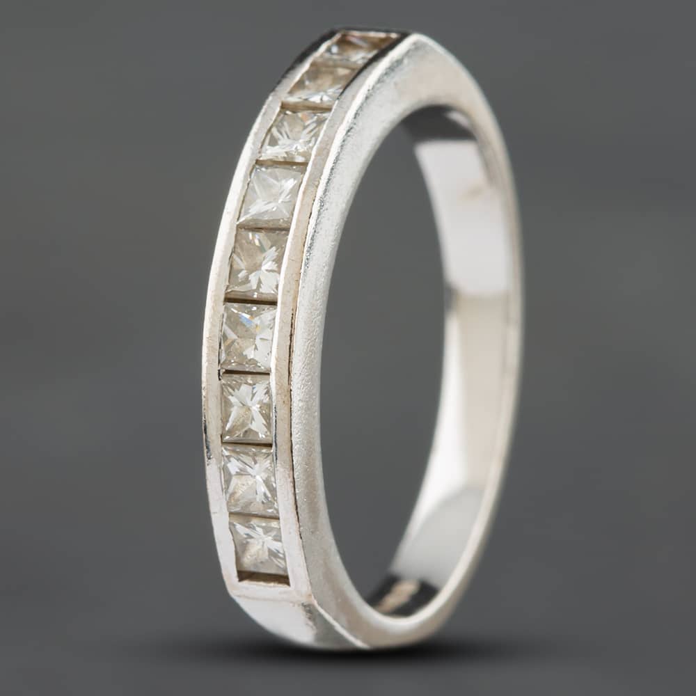 Pre-Owned 18ct White Gold 0.60ct Princess Cut Diamond Half Eternity Ring 4148581129