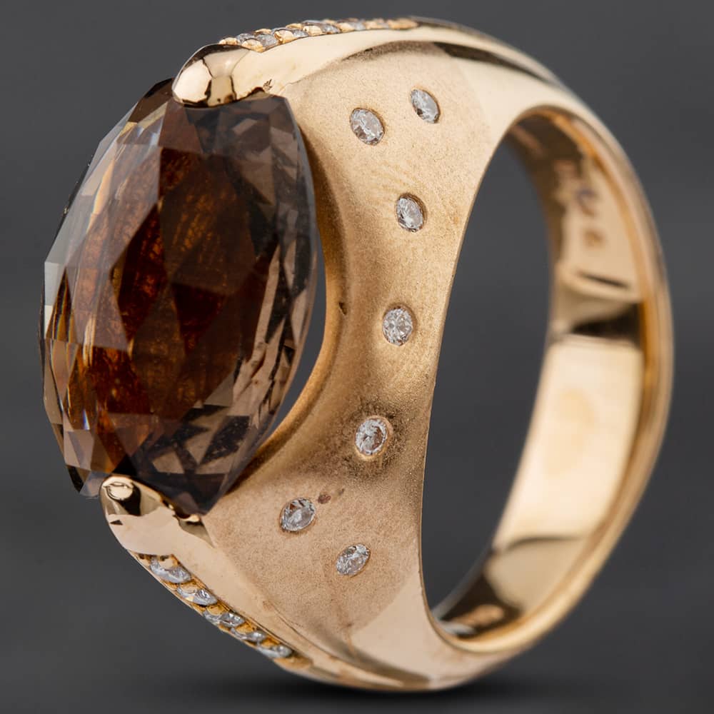 Pre-Owned 18ct Yellow Gold Smokey Quartz & 0.30ct Diamond Oval Dress Ring 4148794