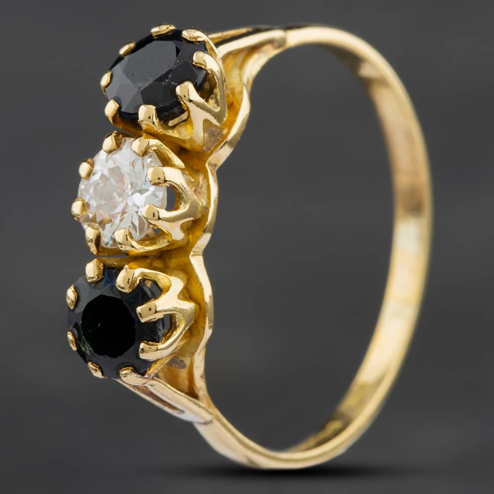 Pre-Owned 18ct Yellow Gold Sapphire & 0.35ct Brilliant Cut Diamond Three Stone Ring 4148797
