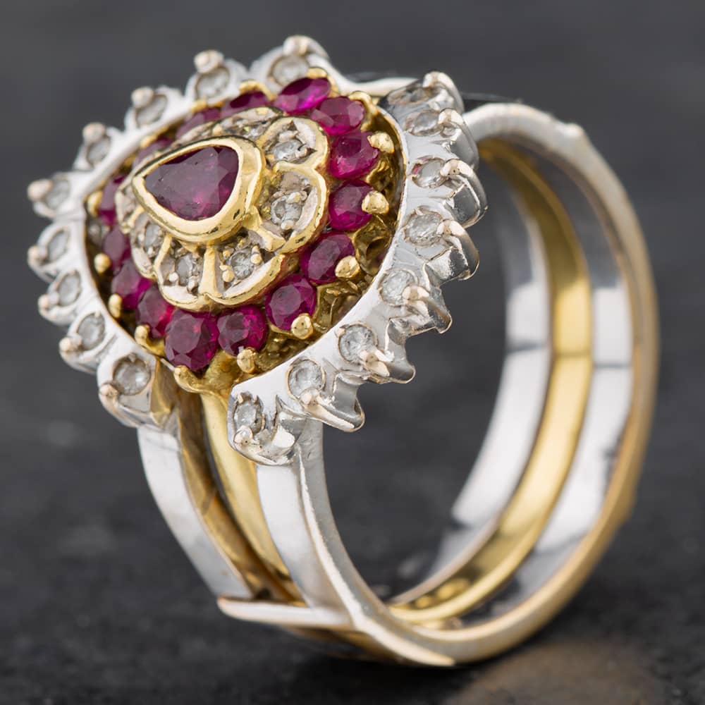 Pre-Owned 18ct Two Colour Gold Ruby & Diamond Two Piece Cluster Ring 4148796