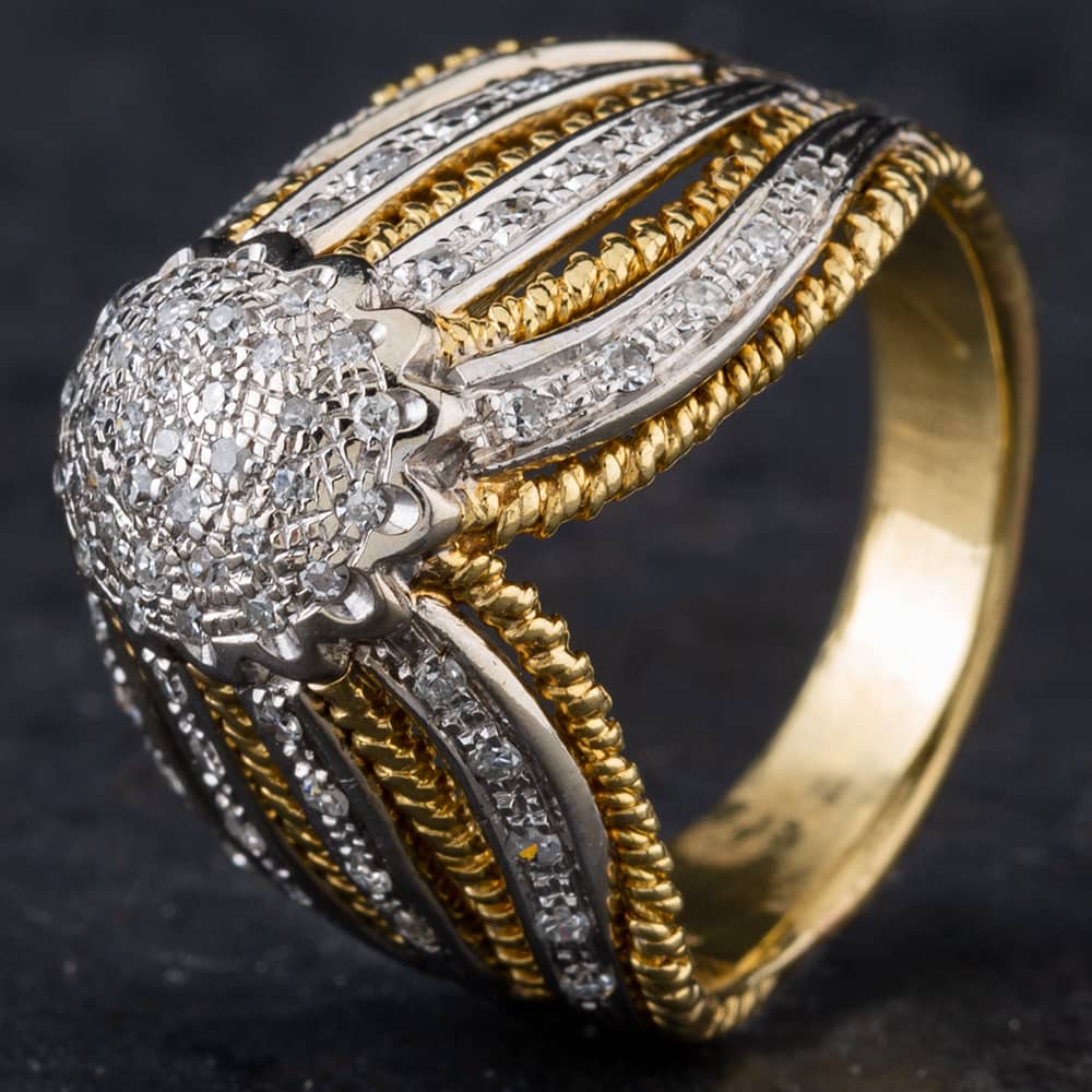 Pre-Owned 18ct Two Colour Gold Brilliant Cut Diamond Oval Pave Set Cluster Ring 4312018