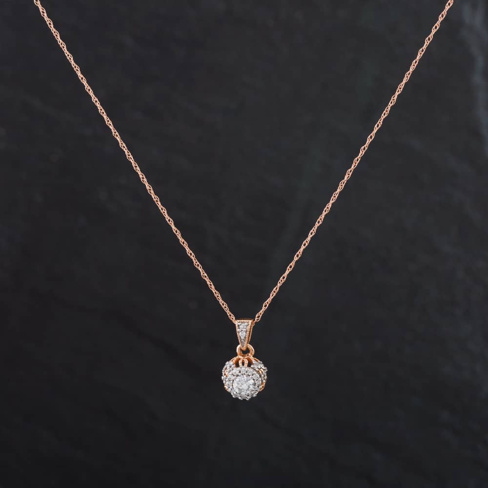 Pre-Owned 9ct Rose Gold 0.24ct Brilliant Cut Diamond Round Stone Set Pendant & 18 Inch Prince Of Wales Chain 4314120