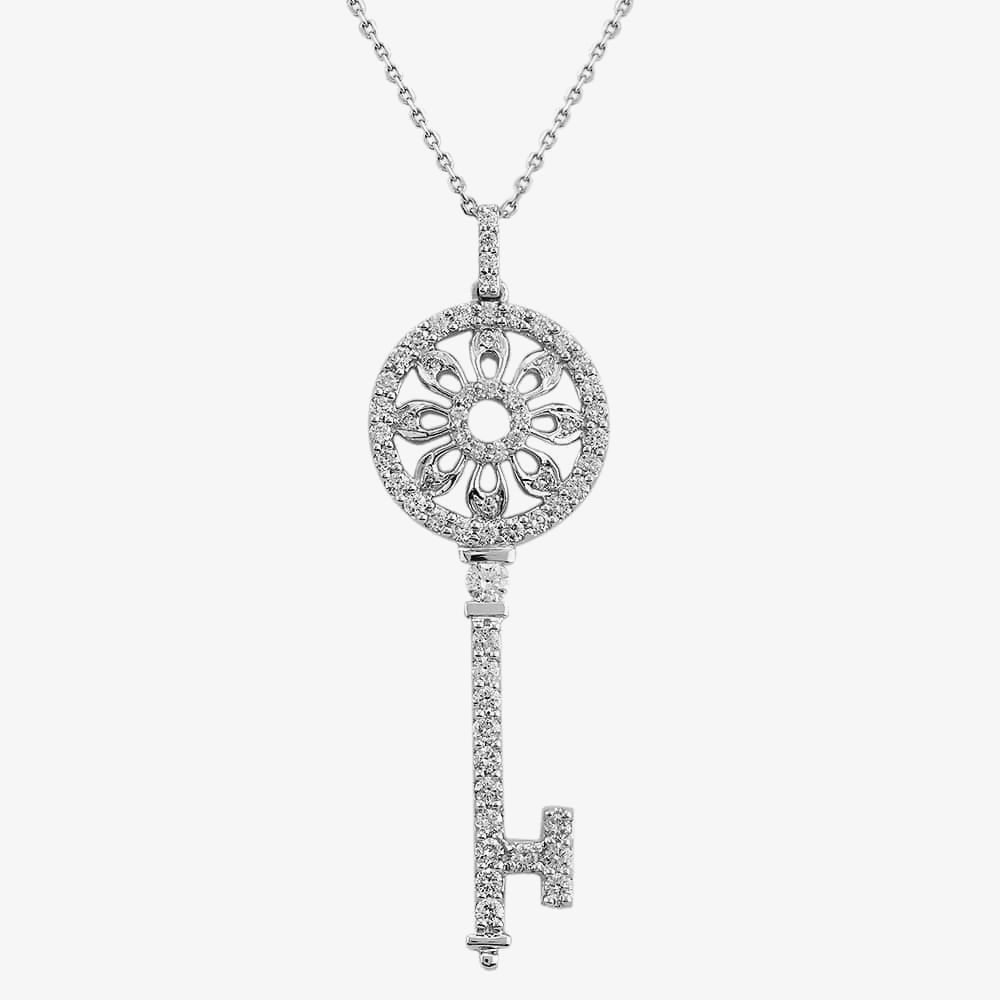 Pre-Owned 14ct White Gold Diamond Key Necklace 4314195