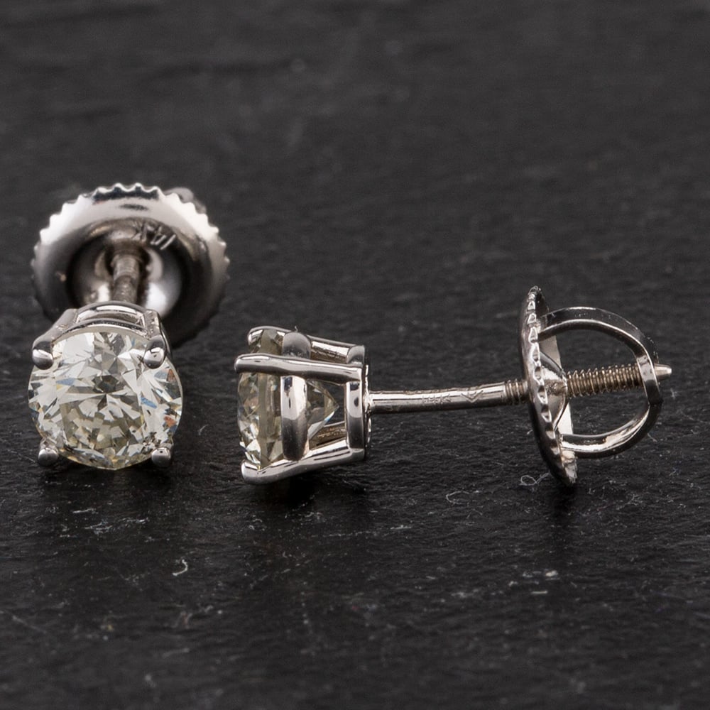 Pre-Owned 14ct White Gold Diamond Single Stone Stud Earrings 4317052