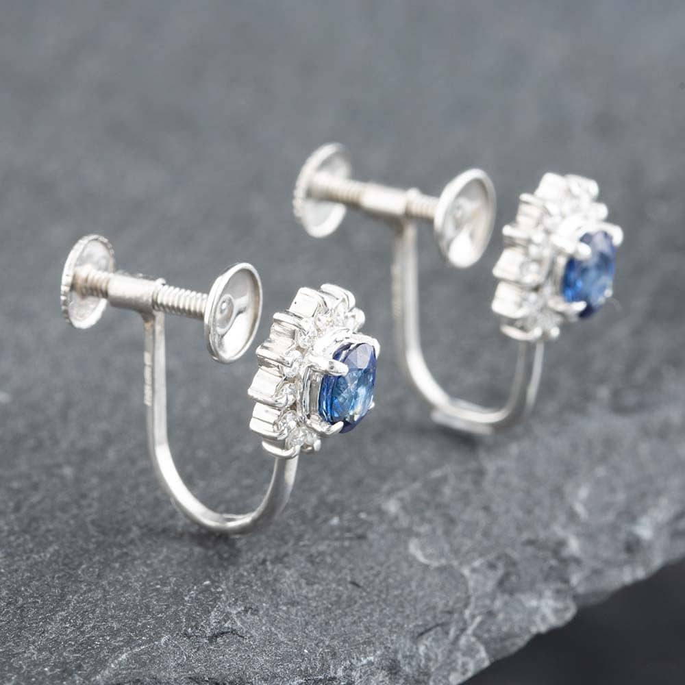 Pre-Owned Platinum Oval Cut Sapphire & Brilliant Cut Diamond Stud Earrings 43171037