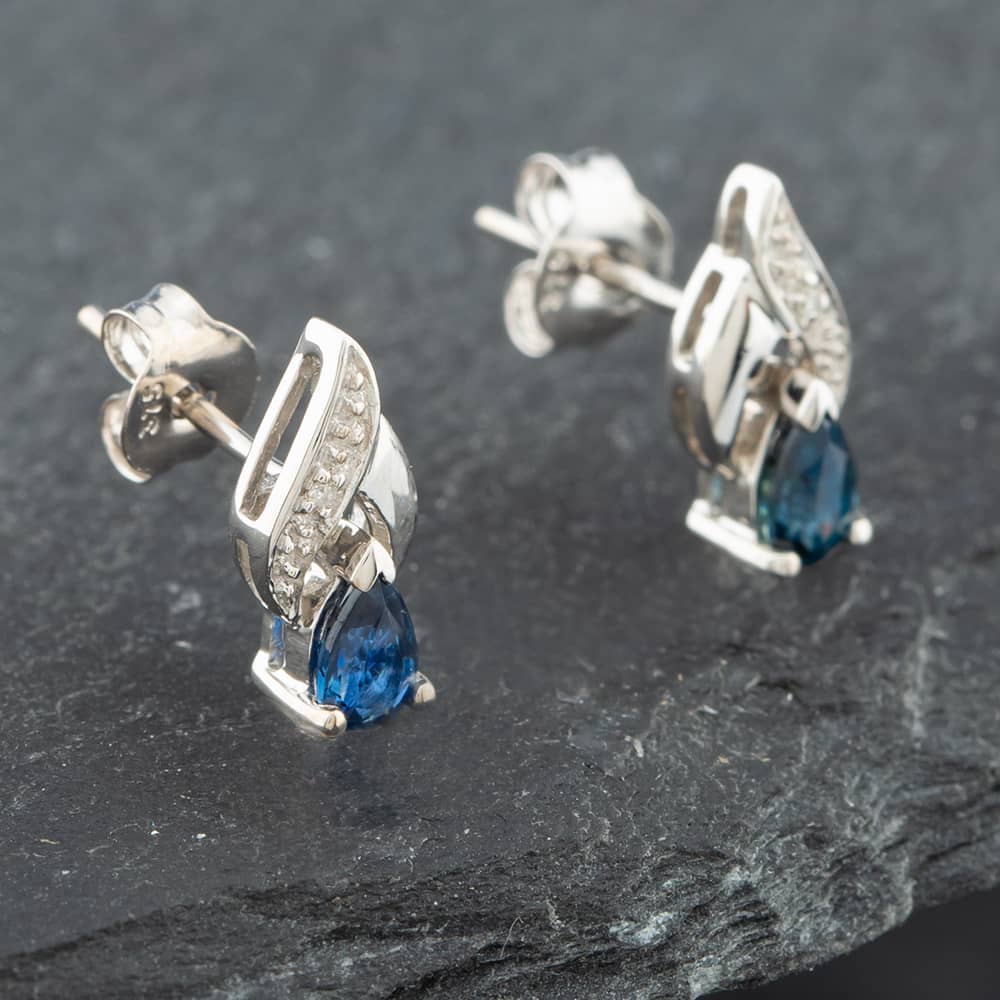 Pre-Owned White Gold 0.52ct Pear Shaped Sapphire & Diamond Stud Earrings 43171055
