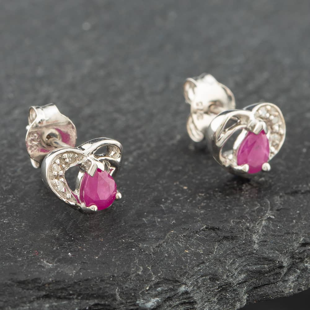 Pre-Owned White Gold 0.38ct Pear Cut Ruby & Diamond Heart Stud Earrings 43171092