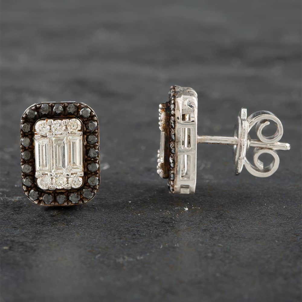 Pre-Owned 18ct White Gold 1.00ct Black & White Diamond Oblong Stud Earrings 4317155213