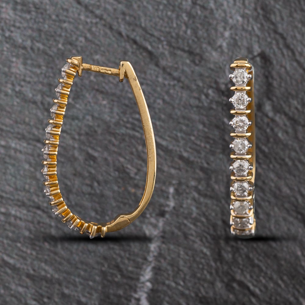 Pre-Owned 9ct Yellow Gold 1.00ct Brilliant Cut Diamond Hoop Earrings 4317161