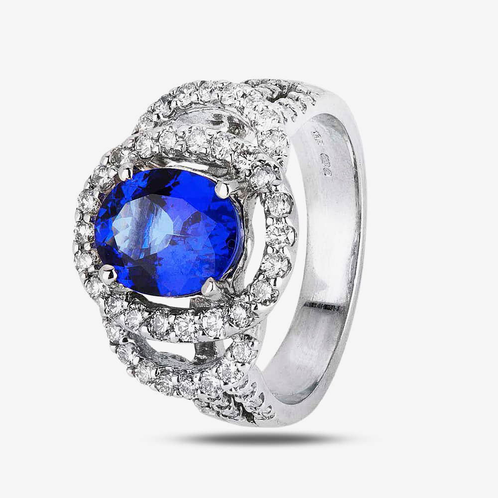 Pre-Owned 14ct White Gold 2.30ct Tanzanite & 0.95ct Diamond Cluster Ring 4328074