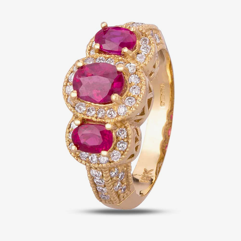 Pre-Owned 18ct Yellow Gold 1.60ct Ruby & 0.50ct Diamond Trilogy Ring 4335026