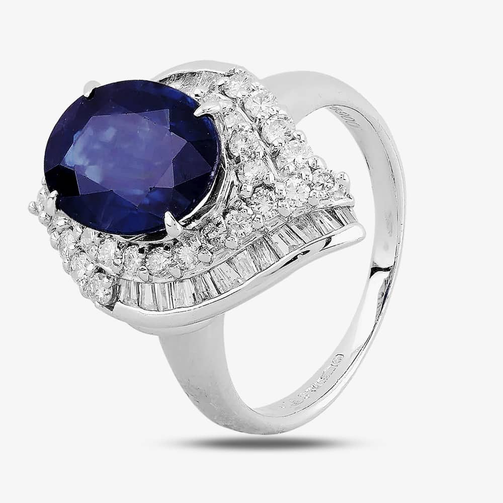 Pre-Owned Platinum 3.60ct Sapphire & 1.00ct Diamond Cluster Ring 4336009