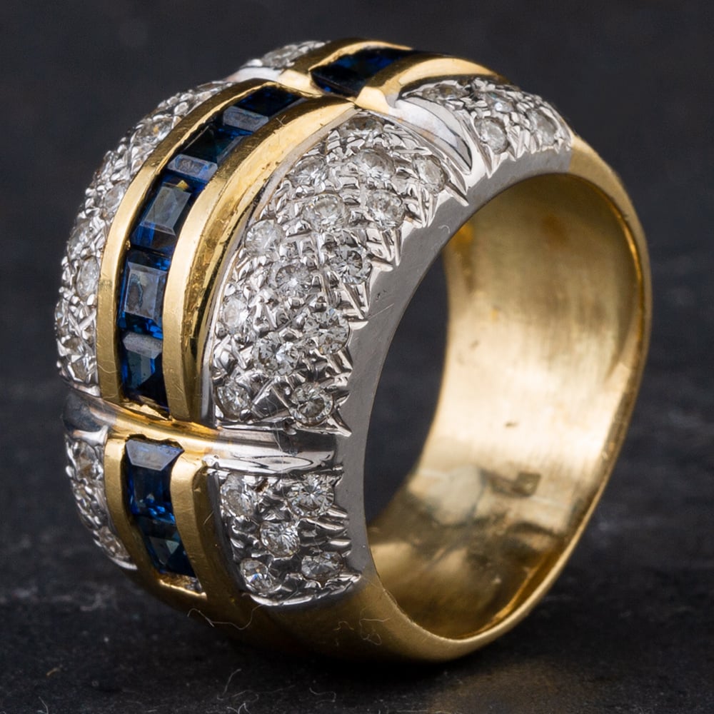 Pre-Owned 18ct Two Colour Gold 1.62ct Sapphire & 0.96ct Brilliant Cut Diamond Wide Multi Row Ring 4336217