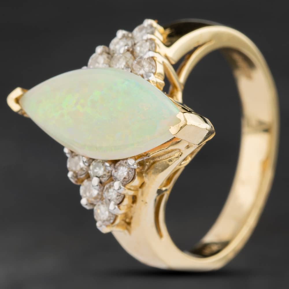 Pre-Owned 14ct Yellow Gold 1.46ct Opal & 0.42ct Brilliant Cut Diamond Marquise Cluster Ring 4338030