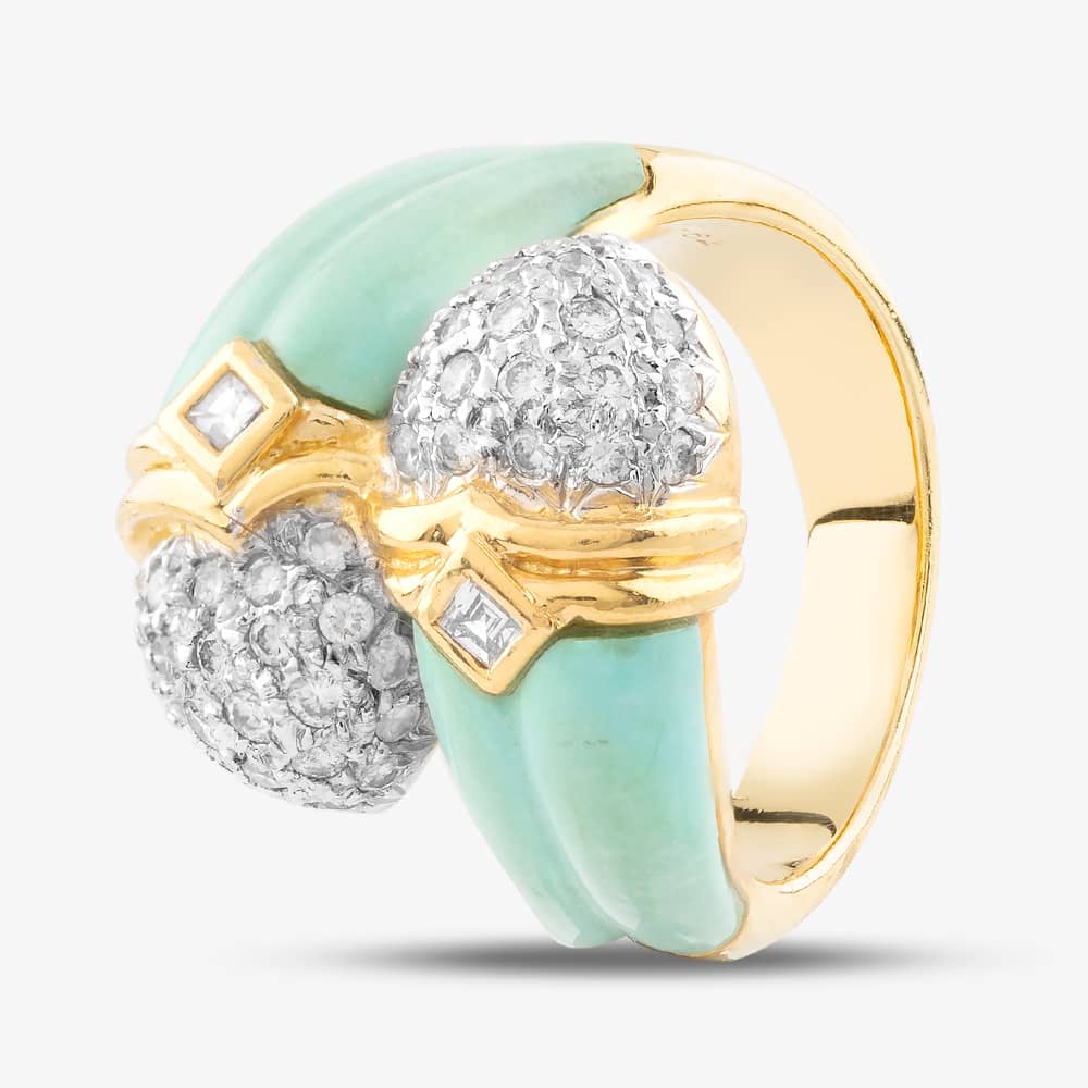 Pre-Owned 18ct Yellow Gold Turquoise & 0.62ct Diamond Crossover Dress Ring 43491000