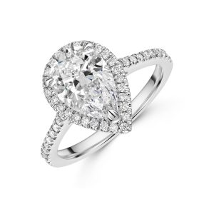 Platinum Lab Grown 2.00ct Pear Diamond Halo Shoulders 2.25tw