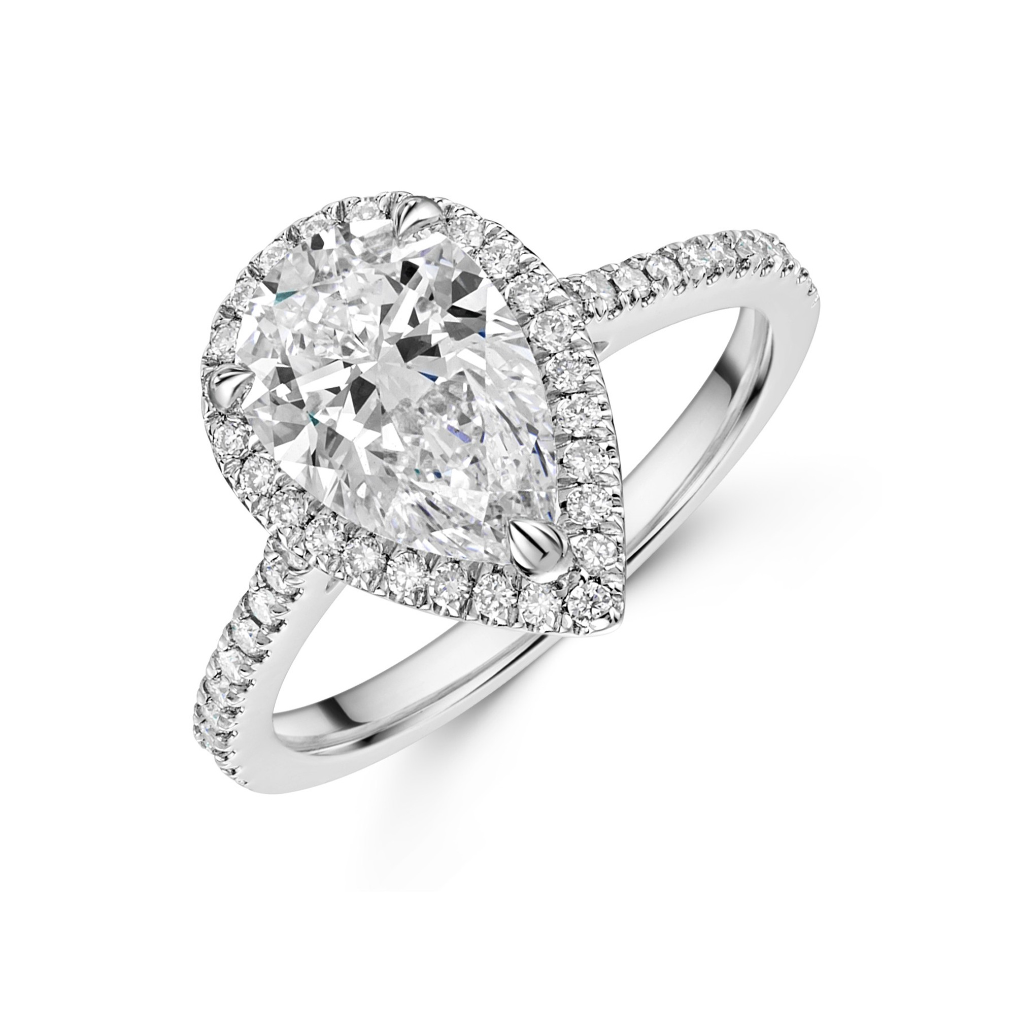Platinum Lab Grown 2.00ct Pear Diamond Halo Shoulders 2.25tw