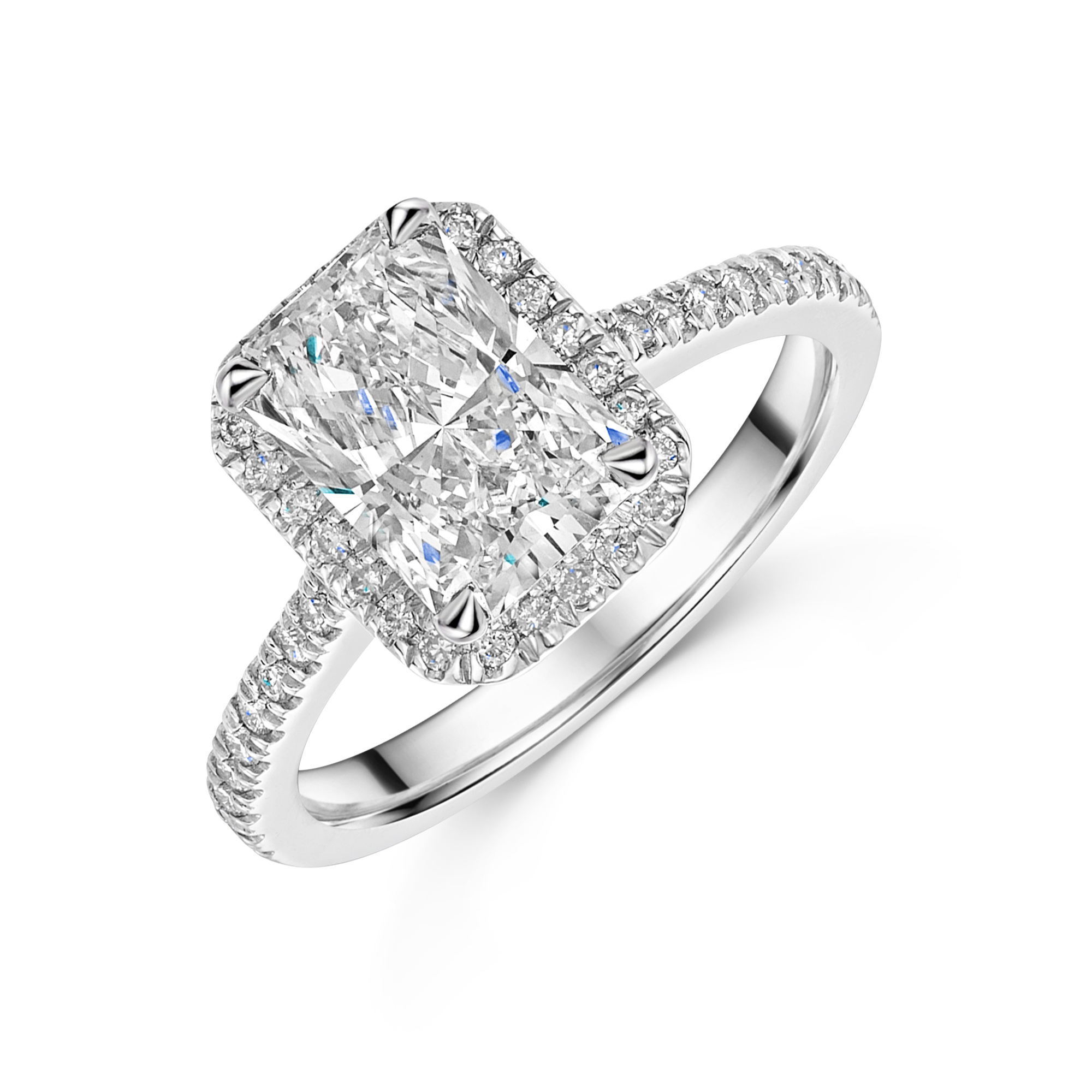 Platinum Lab Grown 2.00ct rad Diamond Halo Shoulders 2.25tw