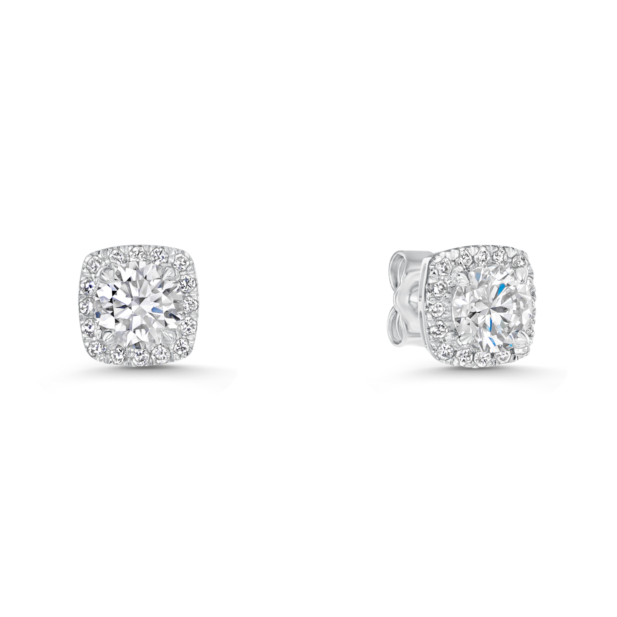 18ct White Gold Lab Grown 1.20ct Cushion Spherical Sensible Diamond Halo Earrings