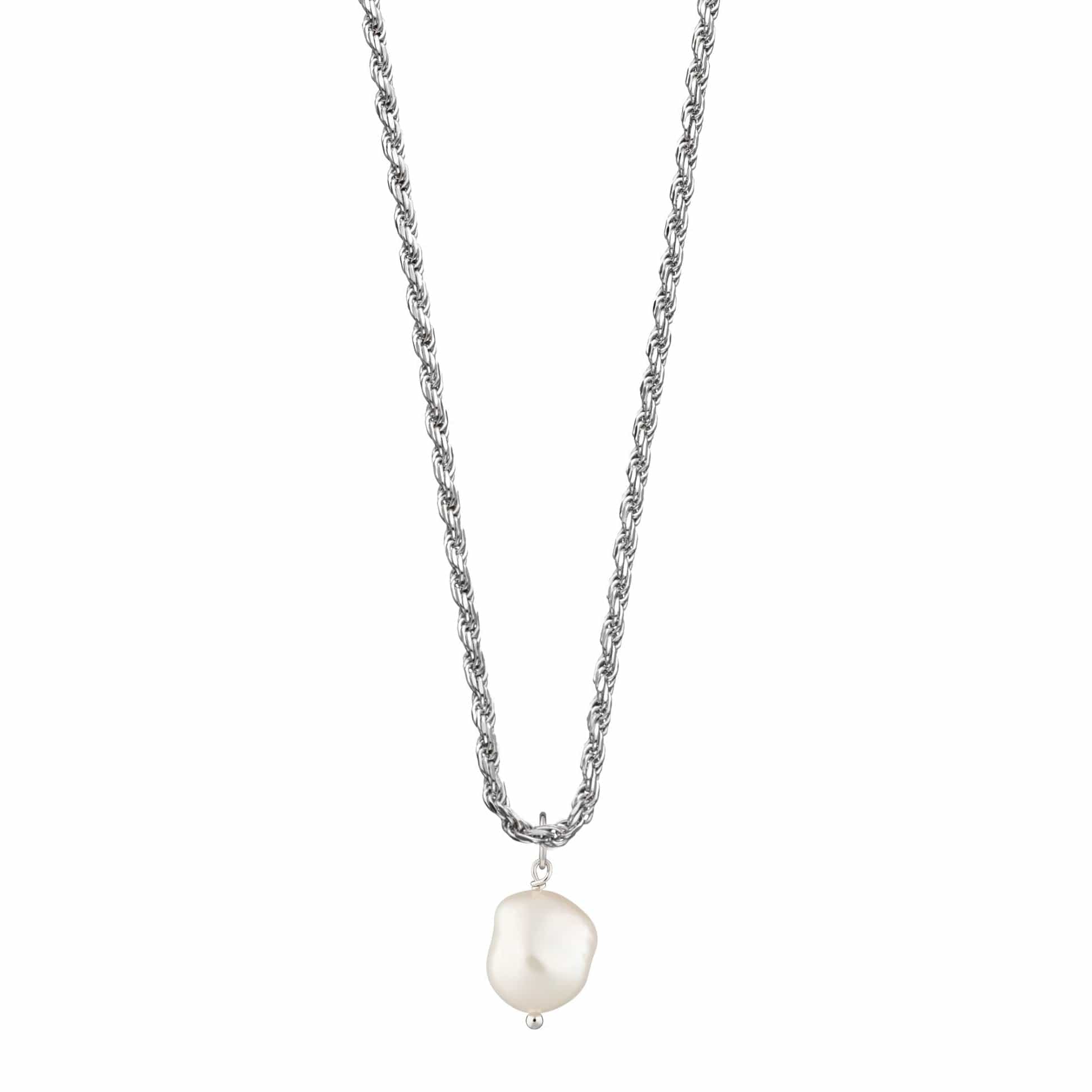 Silver Baroque Pearl Twisted Chain Necklace