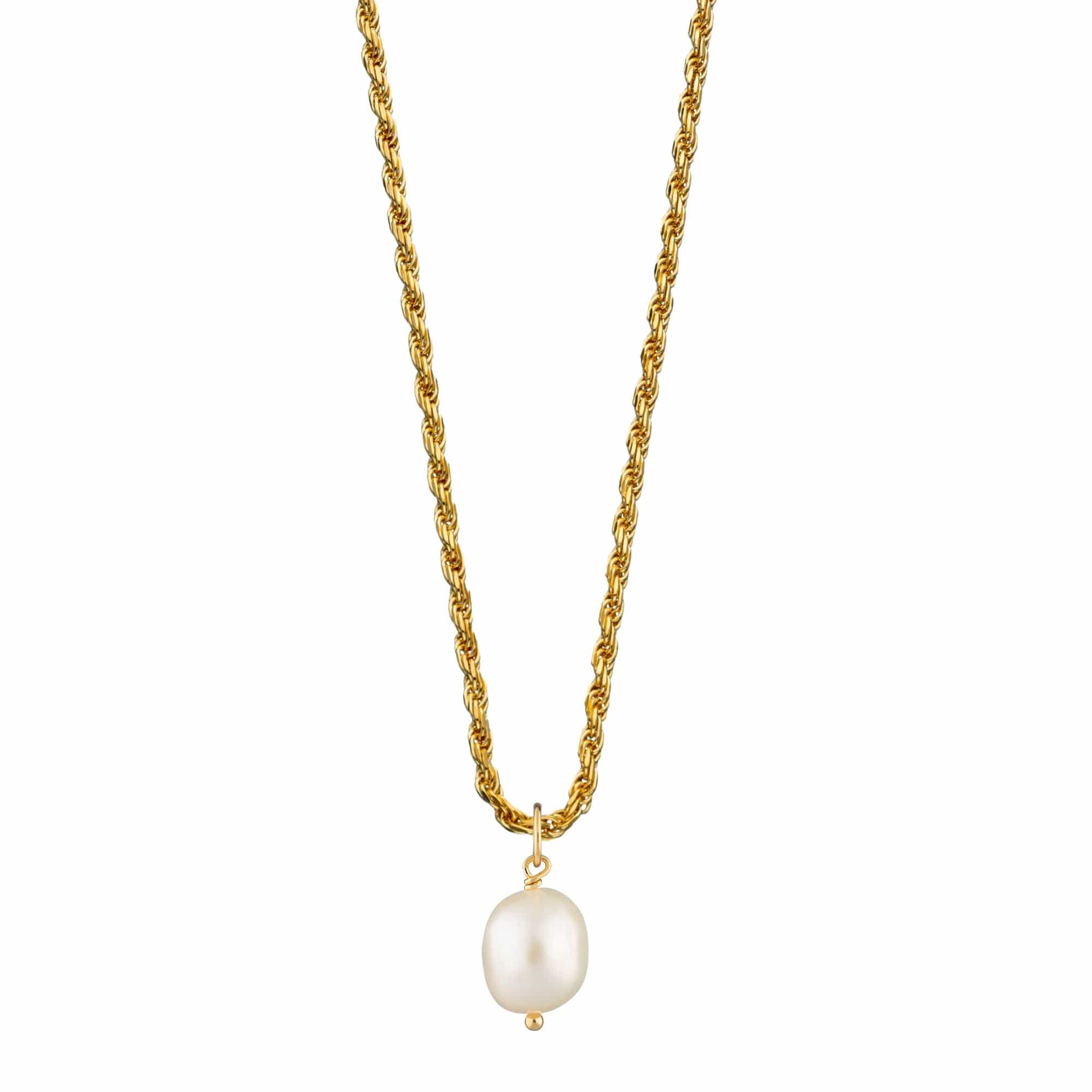 Gold Plated Baroque Pearl Twisted Chain Necklace