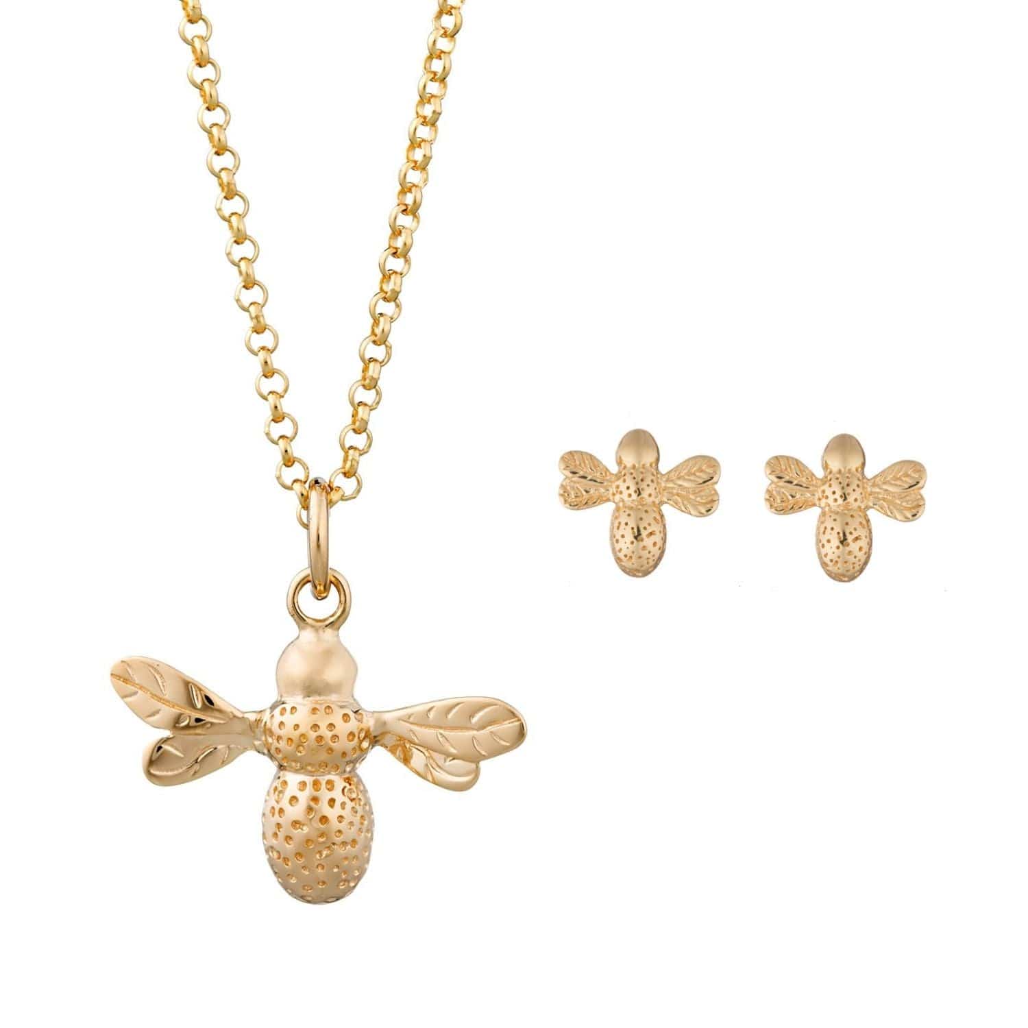 Gold Plated Bee Jewelry Set With Stud Earrings