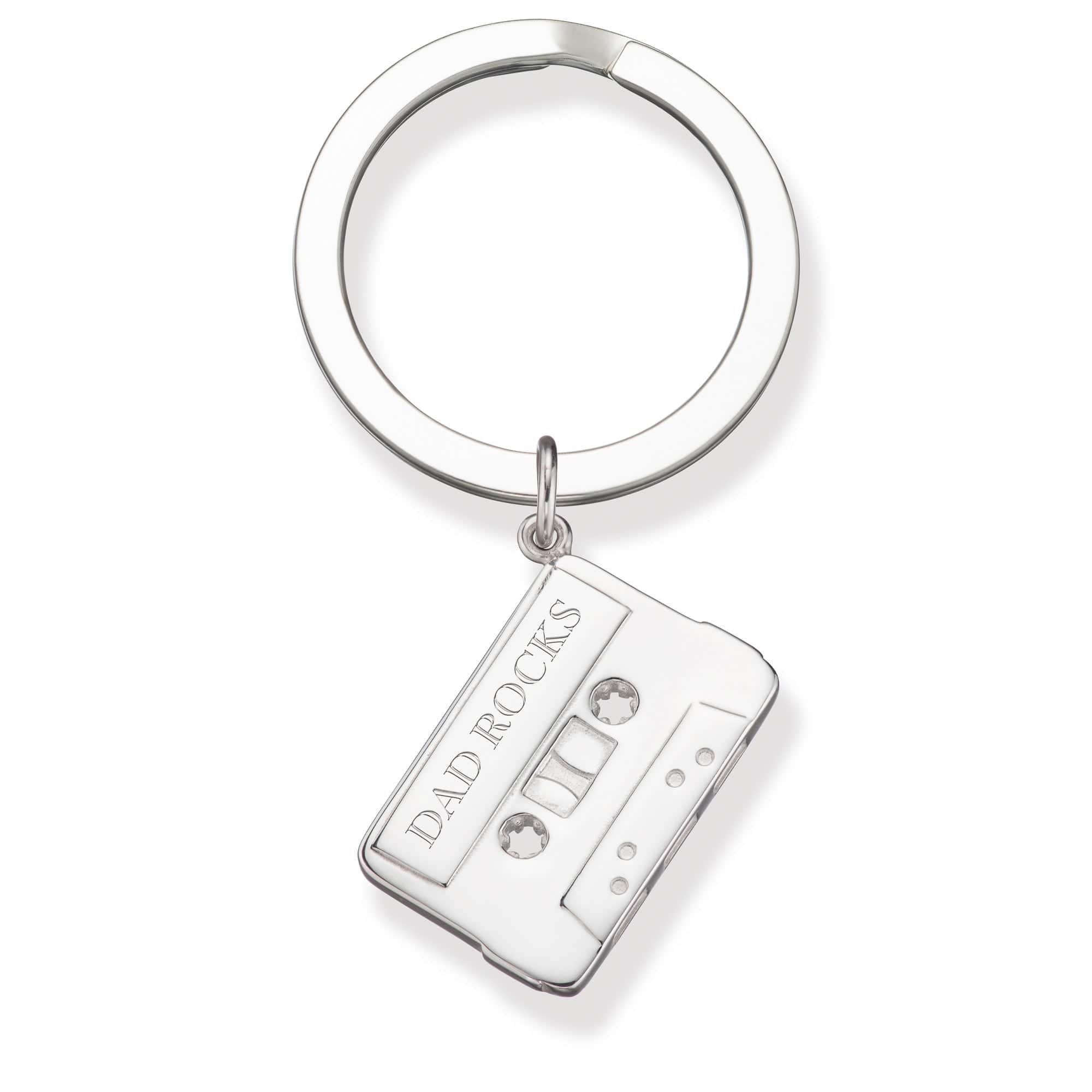 Engraved Silver Cassette Tape Key Ring