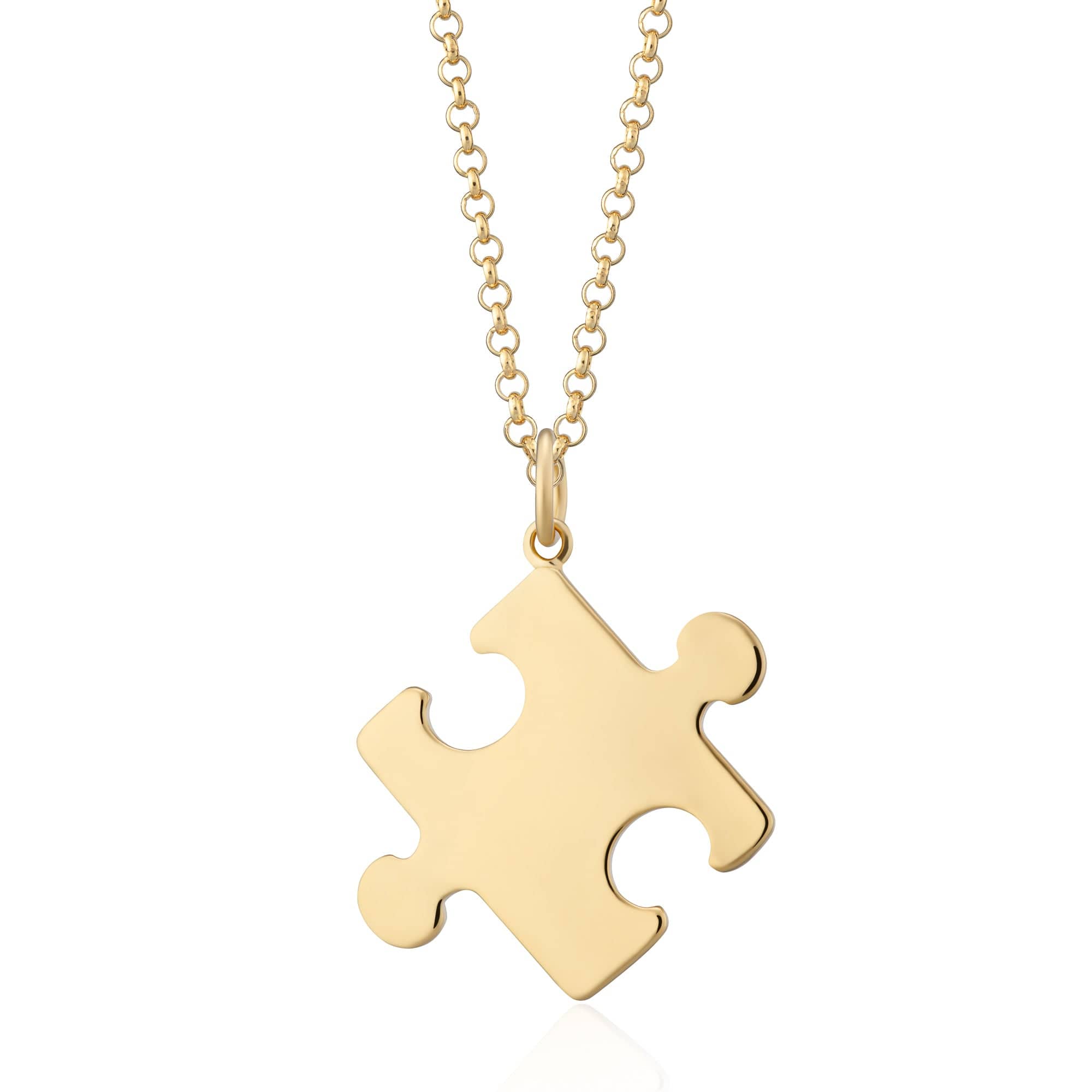 Engraved Gold Plated Huge Jigsaw Necklace