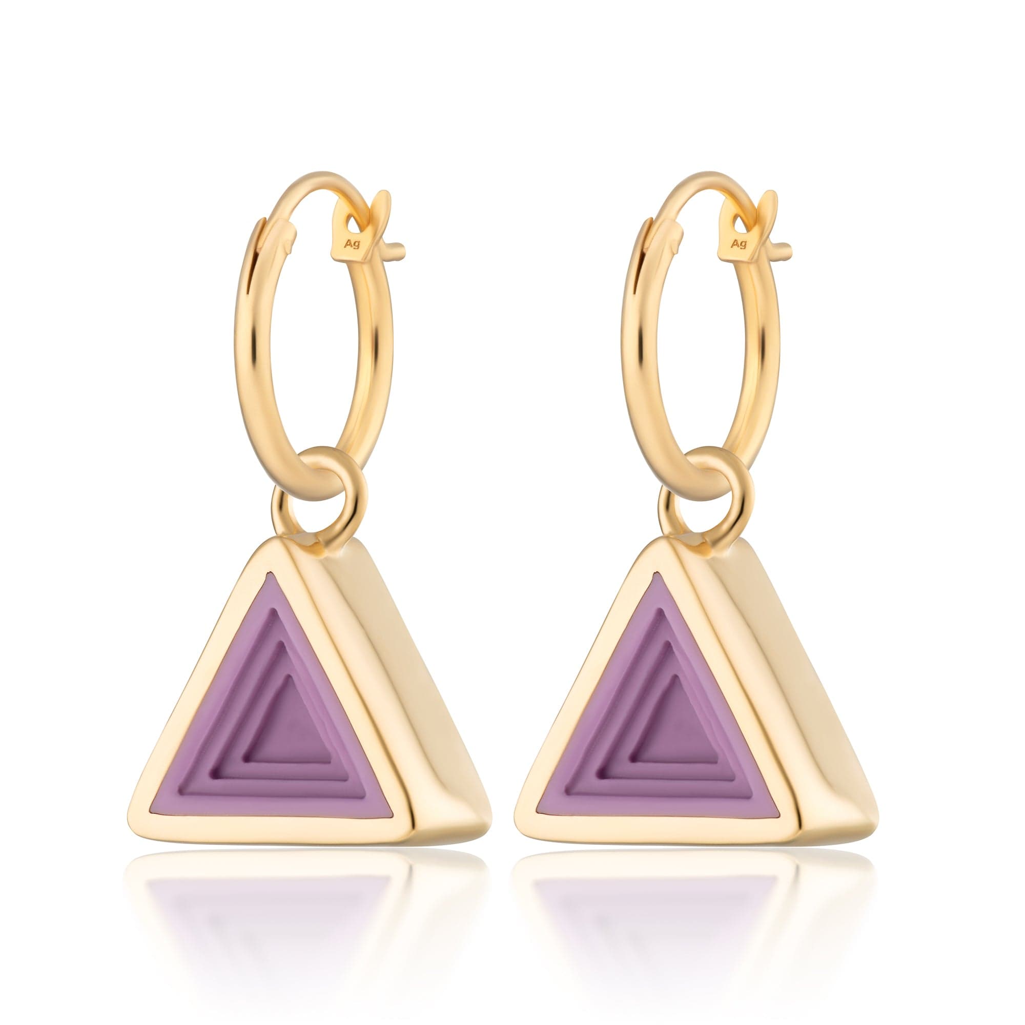 Gold Plated Geometric Pink Triangle Attraction Hoop Earrings
