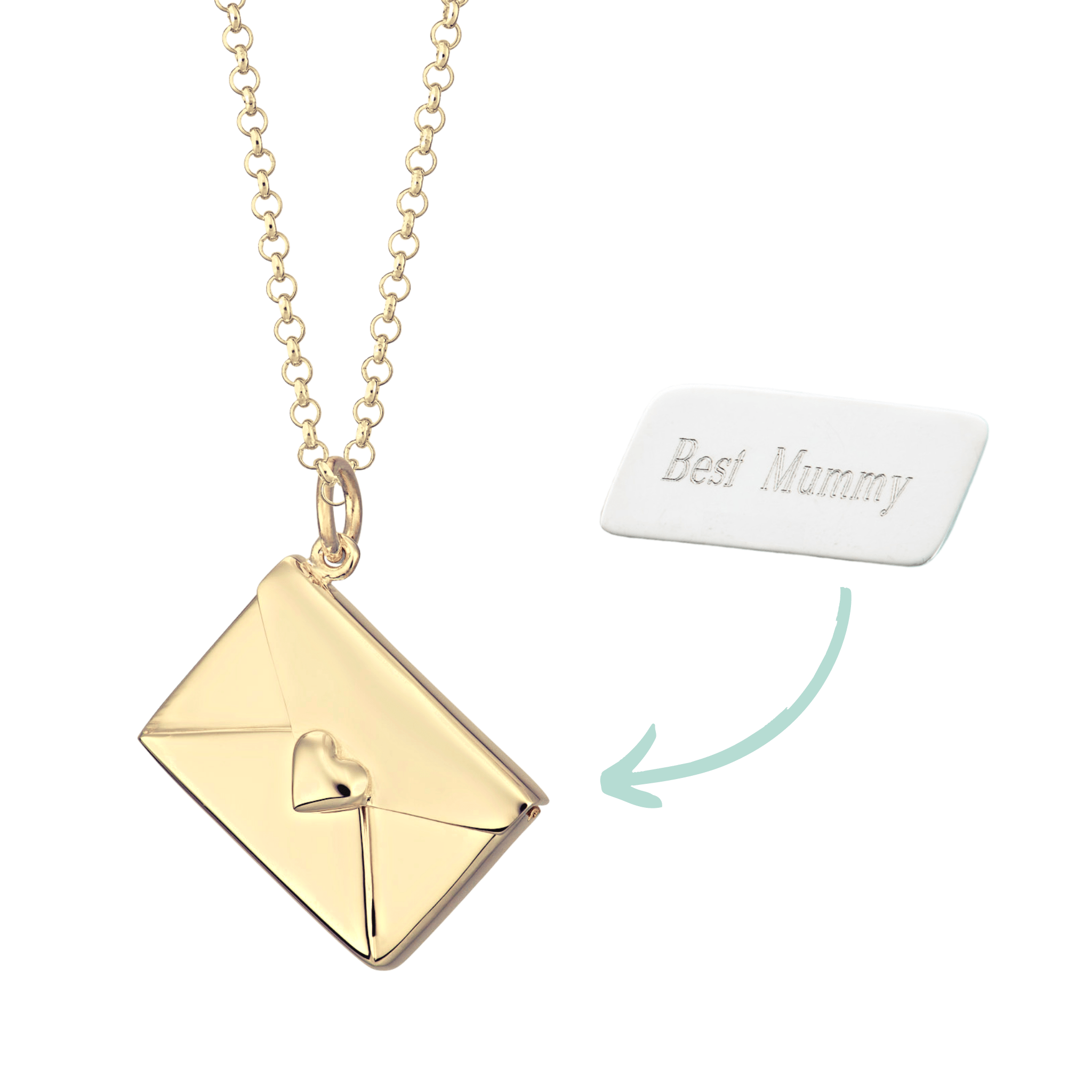 Gold Plated Envelope Necklace with Engraved Insert
