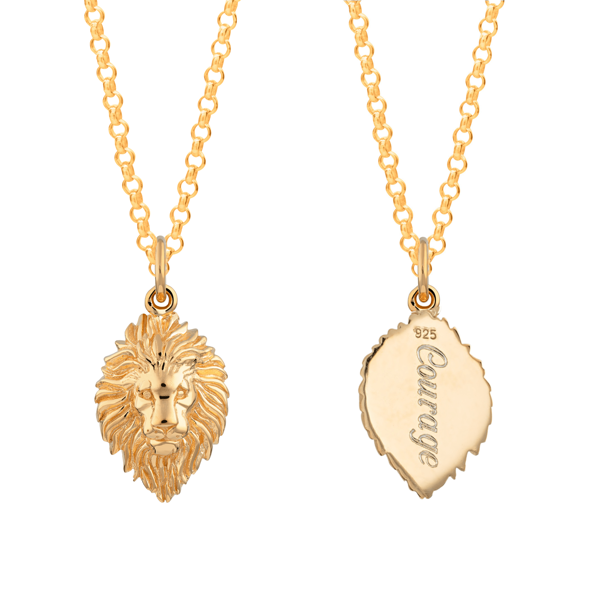 Engraved Gold Plated Lion Head Necklace