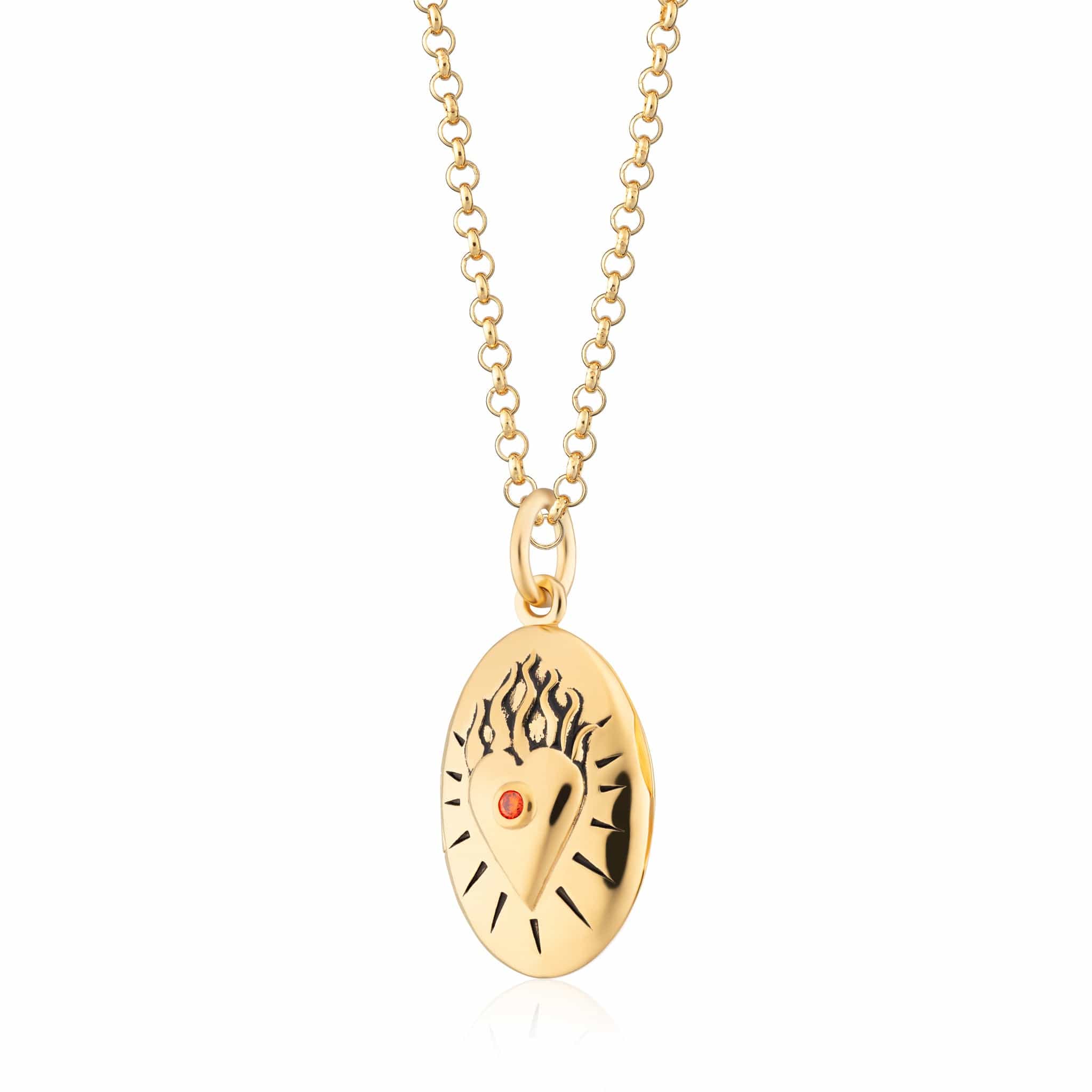 Gold Plated Flaming Middle Locket Necklace