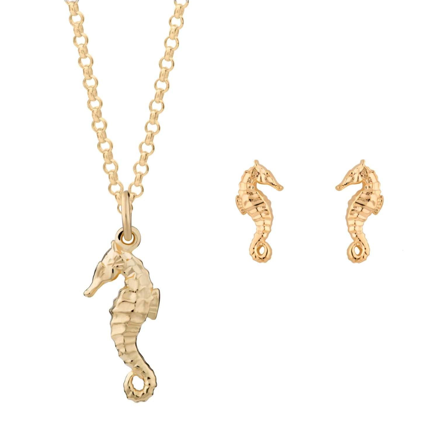 Gold Plated Seahorse Jewelry Set With Stud Earrings