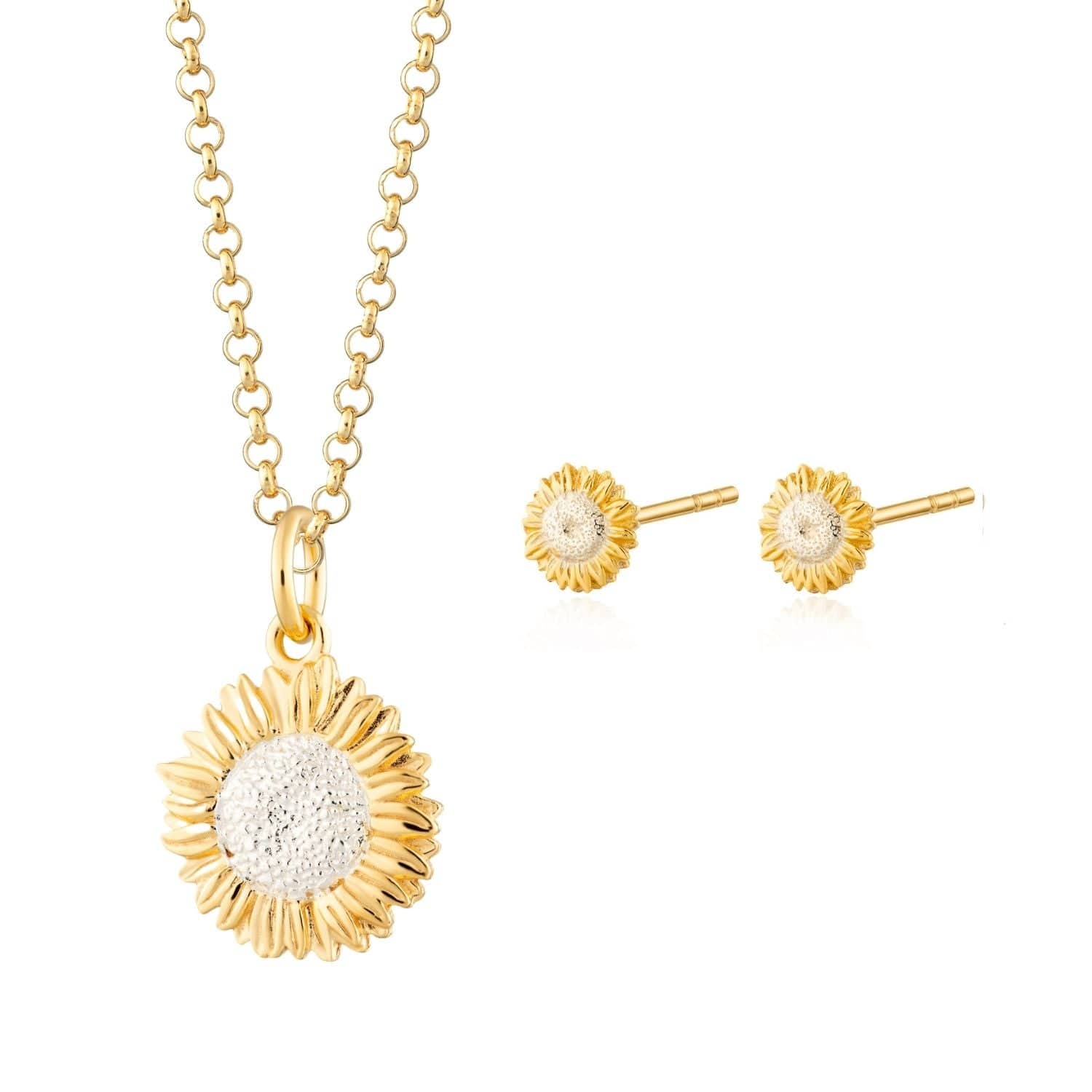 Gold Plated Sunflower Jewelry Set with Stud Earrings