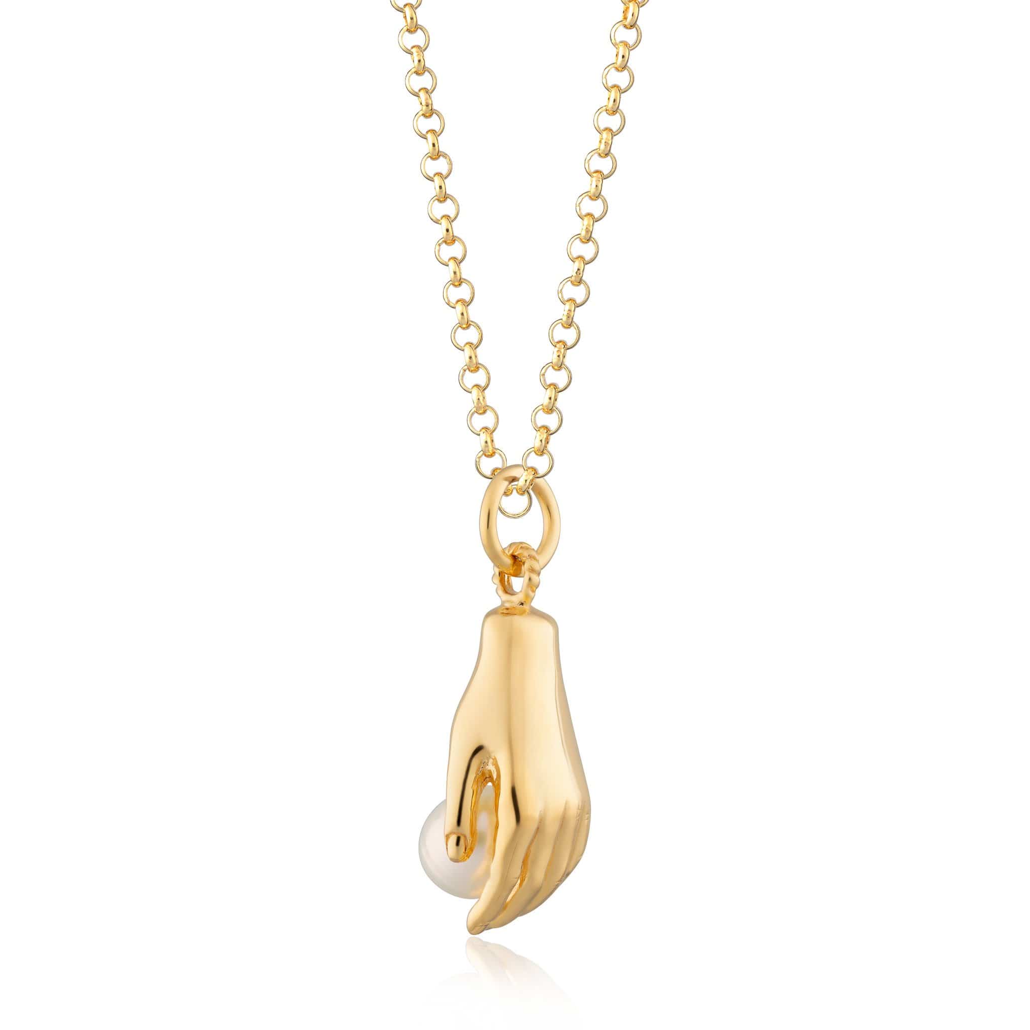 Gold Plated Hand and Pearl Necklace
